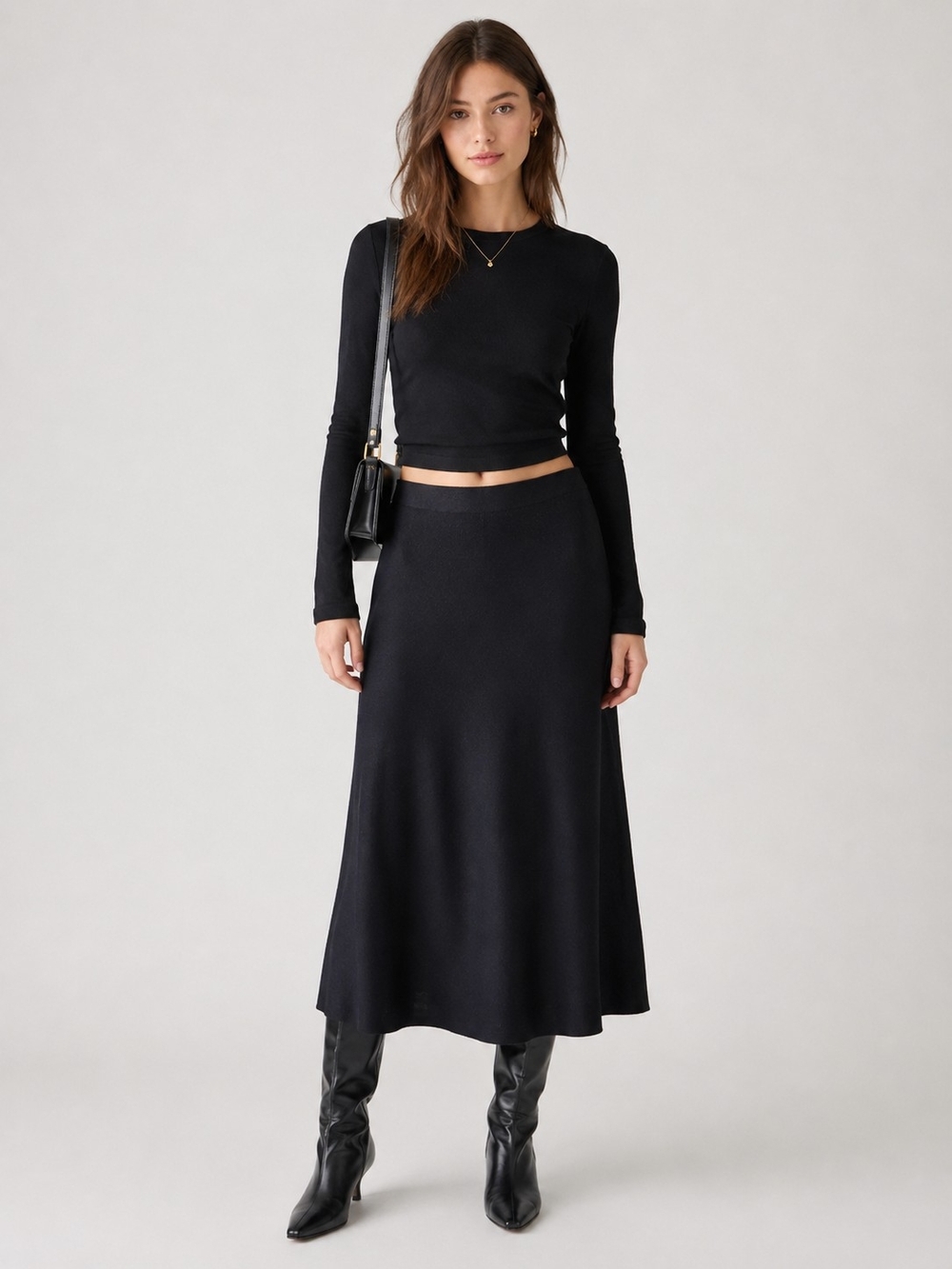 NWT Milano Black Midi A-Line Minimalist Knit Skirt